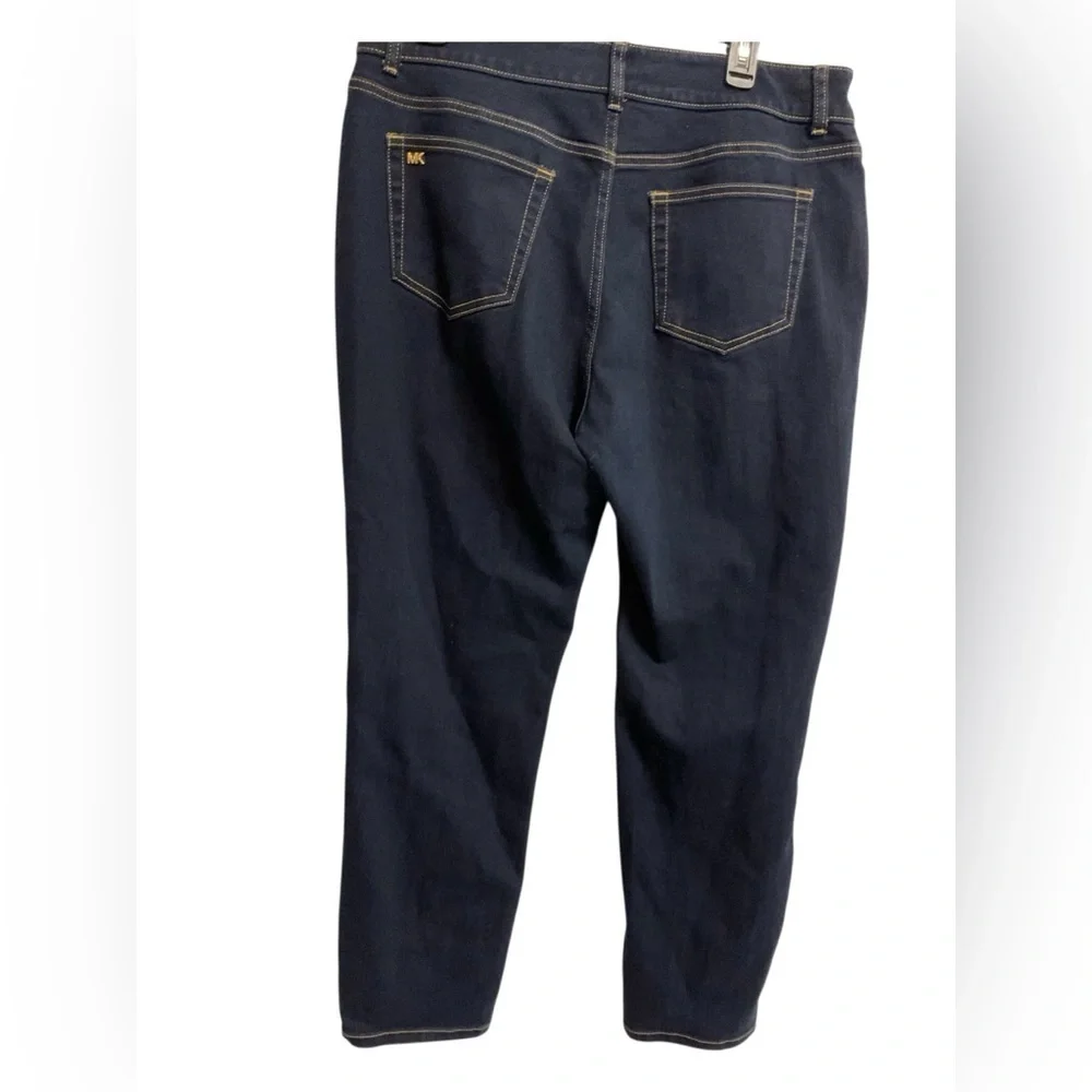 Michael Kors Dark Wash Skinny Jeans Gold Buttons Stretch